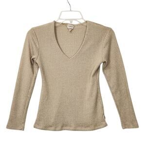 VTG FOREVER 21 SWEATER BEIGE GOLD Y2K 90s BASIC V NECK MADE USA BODY CON TIGHT L